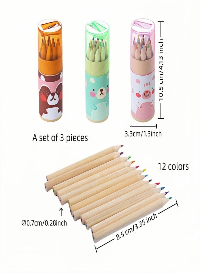 RyanDesign 3-Pack Mini Portable Colored Pencils Set - 12 Colors Each (36 Total) with Built-In Sharpener, 3.35” Miniature Art Pencils in Portable Tubes- Ideal for School, Classrooms & On-The-Go Creativity - Image 2